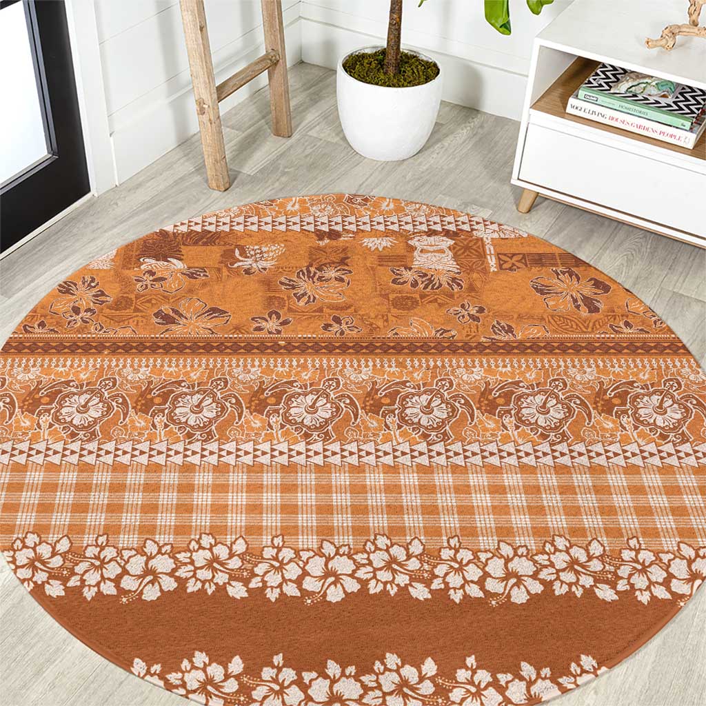Hawaiian Hibiscus Honu Round Carpet Gold Mele Kalikimaka Palaka Spirit - Polynesian Pride