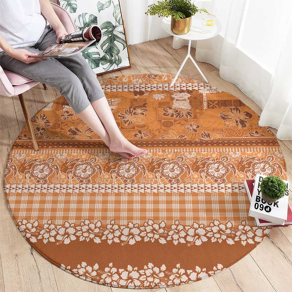 Hawaiian Hibiscus Honu Round Carpet Gold Mele Kalikimaka Palaka Spirit - Polynesian Pride