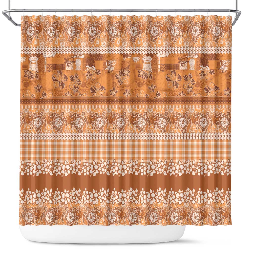 Hawaiian Hibiscus Honu Shower Curtain Gold Mele Kalikimaka Palaka Spirit - Polynesian Pride