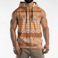 Hawaiian Hibiscus Honu Sleeveless Zip Hoodie Gold Mele Kalikimaka Palaka Spirit - Polynesian Pride