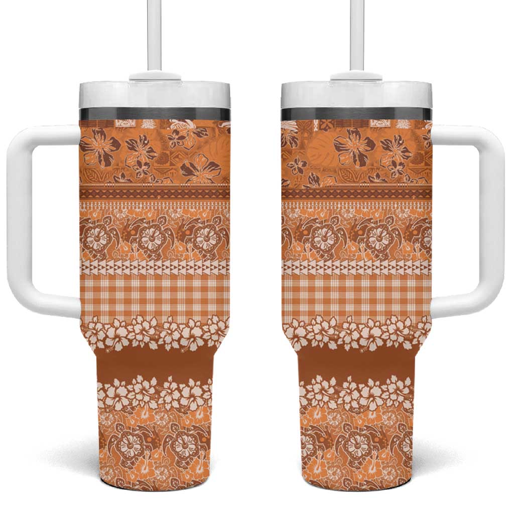 Hawaiian Hibiscus Honu Tumbler With Handle Gold Mele Kalikimaka Palaka Spirit - Polynesian Pride