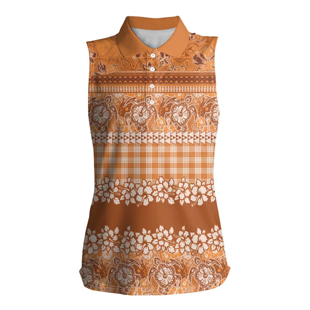 Hawaiian Hibiscus Honu Women Sleeveless Polo Shirt Gold Mele Kalikimaka Palaka Spirit - Polynesian Pride