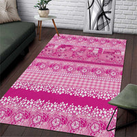 Hawaiian Hibiscus Honu Area Rug Pink Mele Kalikimaka Palaka Spirit - Polynesian Pride