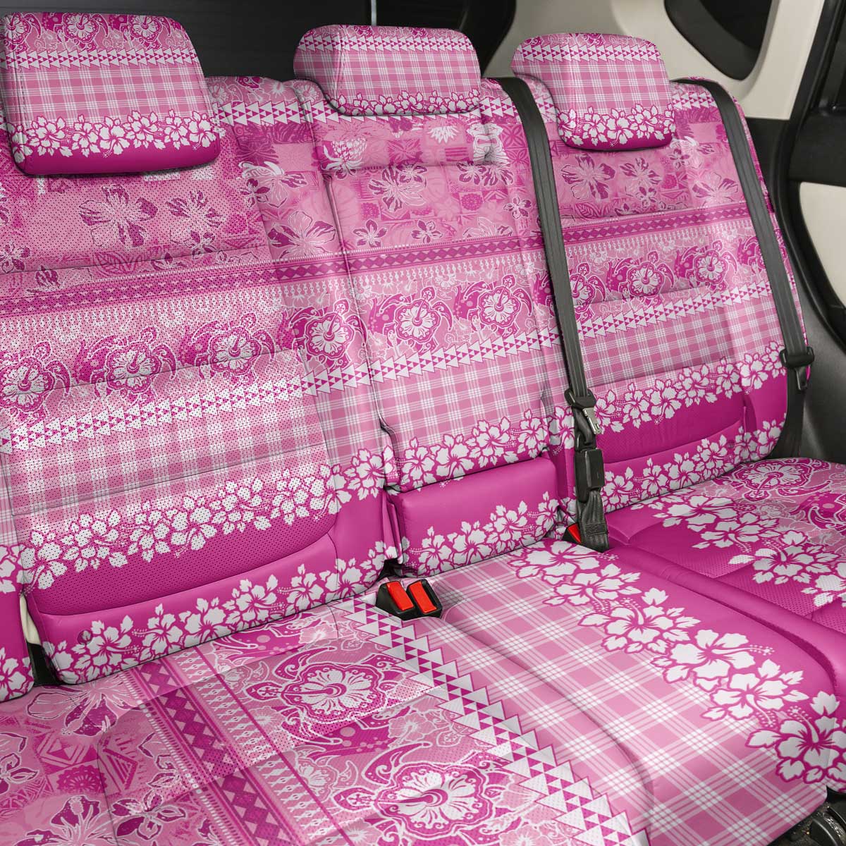 Hawaiian Hibiscus Honu Back Car Seat Cover Pink Mele Kalikimaka Palaka Spirit - Polynesian Pride