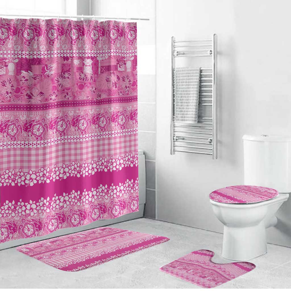 Hawaiian Hibiscus Honu Bathroom Set Pink Mele Kalikimaka Palaka Spirit - Polynesian Pride