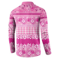 Hawaiian Hibiscus Honu Button Sweatshirt Pink Mele Kalikimaka Palaka Spirit - Polynesian Pride