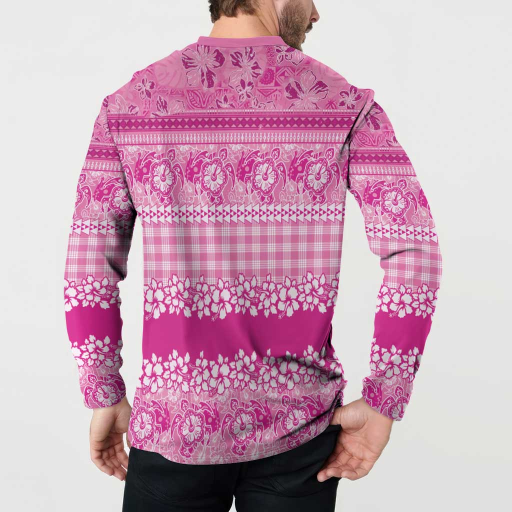Hawaiian Hibiscus Honu Button Sweatshirt Pink Mele Kalikimaka Palaka Spirit - Polynesian Pride