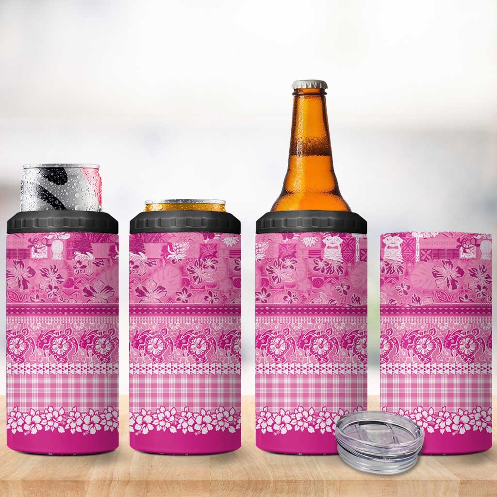 Hawaiian Hibiscus Honu 4 in 1 Can Cooler Tumbler Pink Mele Kalikimaka Palaka Spirit - Polynesian Pride