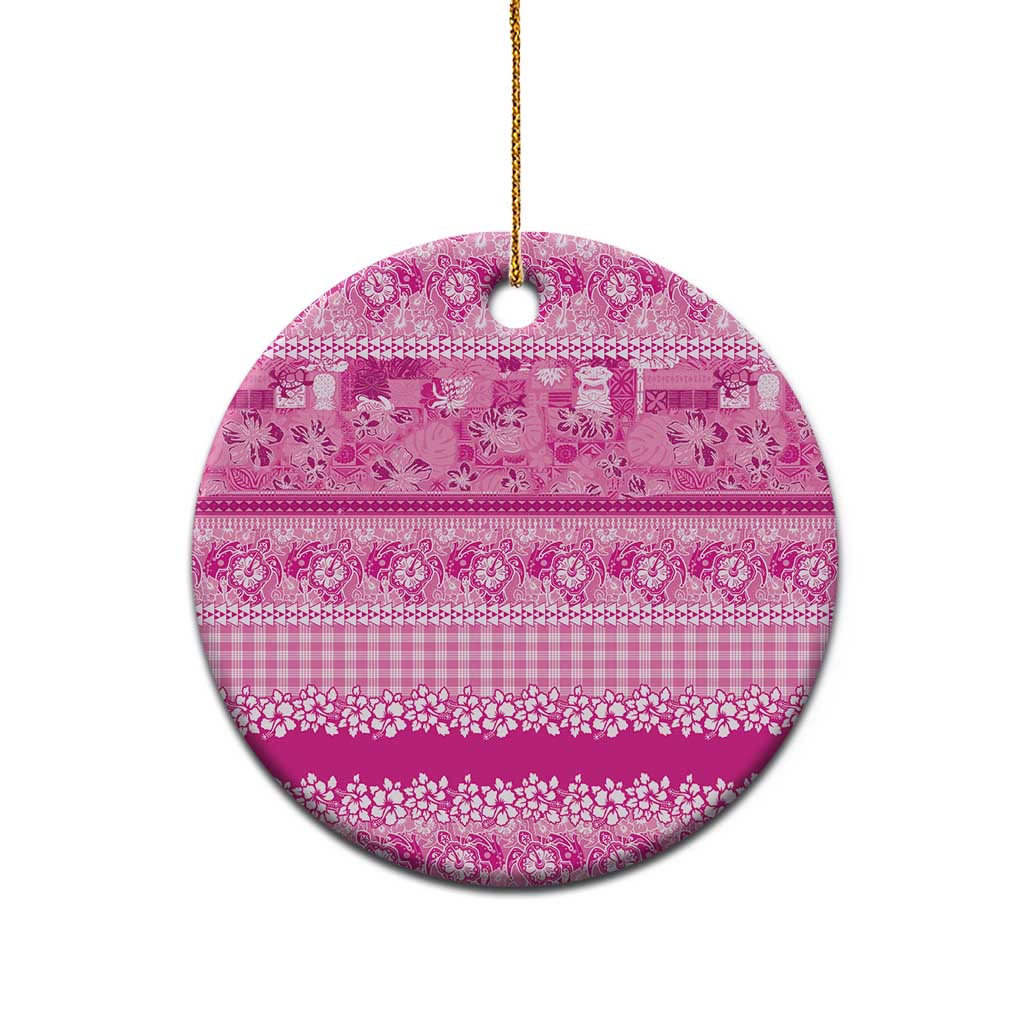 Hawaiian Hibiscus Honu Ceramic Ornament Pink Mele Kalikimaka Palaka Spirit - Polynesian Pride