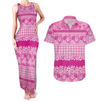 Hawaiian Hibiscus Honu Couples Matching Tank Maxi Dress and Hawaiian Shirt Pink Mele Kalikimaka Palaka Spirit LT9 Pink - Polynesian Pride