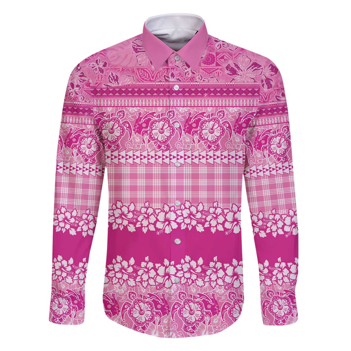 Hawaiian Hibiscus Honu Family Matching Off The Shoulder Long Sleeve Dress and Hawaiian Shirt Pink Mele Kalikimaka Palaka Spirit - Polynesian Pride