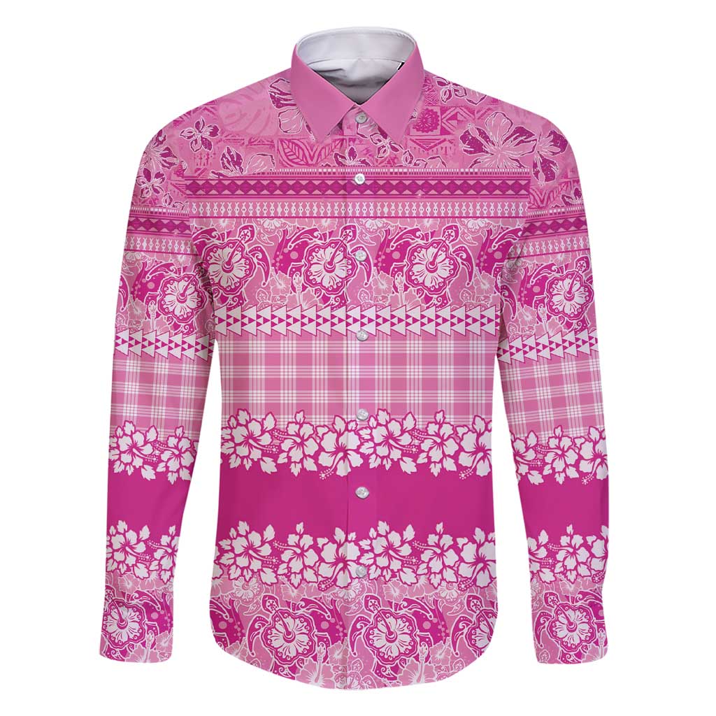 Hawaiian Hibiscus Honu Family Matching Short Sleeve Bodycon Dress and Hawaiian Shirt Pink Mele Kalikimaka Palaka Spirit - Polynesian Pride