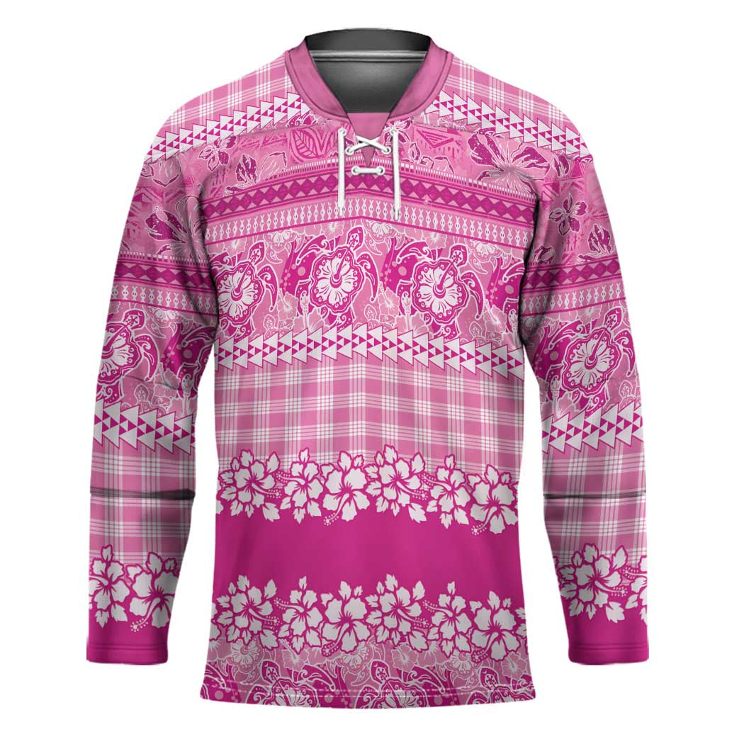 Hawaiian Hibiscus Honu Hockey Jersey Pink Mele Kalikimaka Palaka Spirit - Polynesian Pride