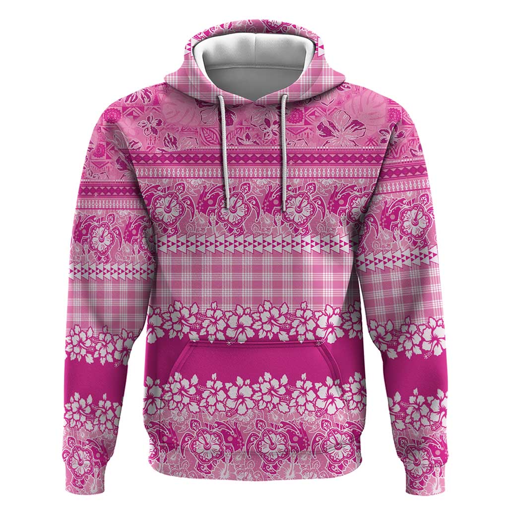 Hawaiian Hibiscus Honu Hoodie Pink Mele Kalikimaka Palaka Spirit - Polynesian Pride