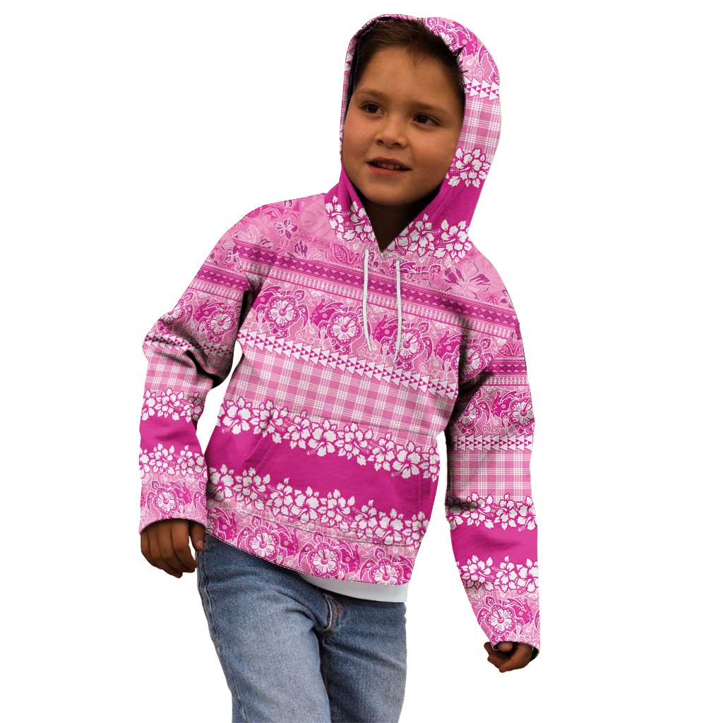 Hawaiian Hibiscus Honu Kid Hoodie Pink Mele Kalikimaka Palaka Spirit - Polynesian Pride