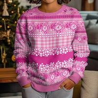 Hawaiian Hibiscus Honu Kid Ugly Christmas Sweater Pink Mele Kalikimaka Palaka Spirit - Polynesian Pride