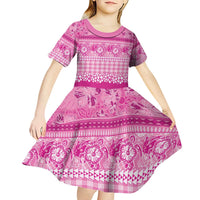 Hawaiian Hibiscus Honu Kid Short Sleeve Dress Pink Mele Kalikimaka Palaka Spirit - Polynesian Pride