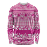 Hawaiian Hibiscus Honu Long Sleeve Shirt Pink Mele Kalikimaka Palaka Spirit - Polynesian Pride