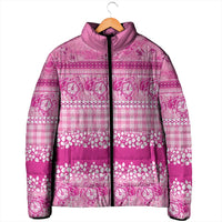 Hawaiian Hibiscus Honu Padded Jacket Pink Mele Kalikimaka Palaka Spirit - Polynesian Pride