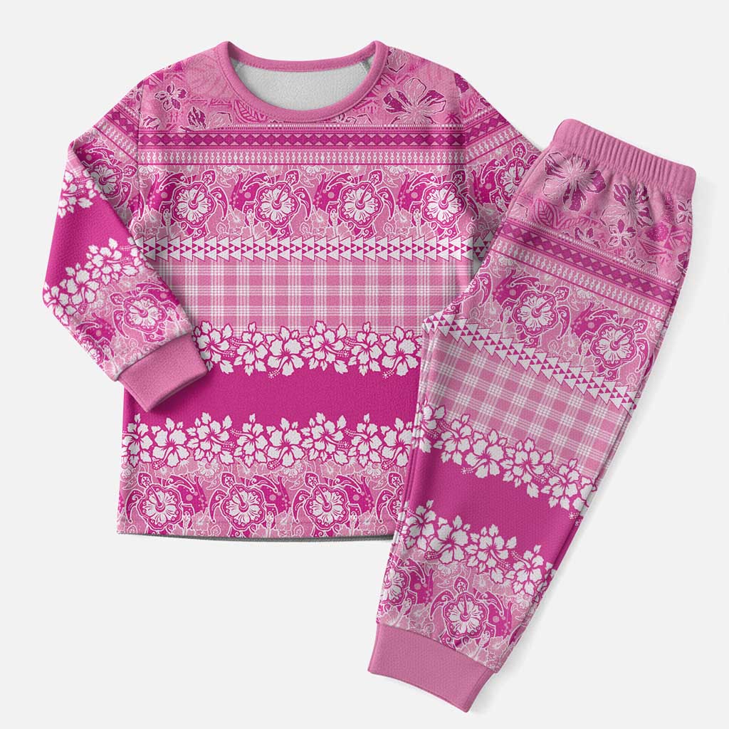Hawaiian Hibiscus Honu Christmas Pajama Set Pink Mele Kalikimaka Palaka Spirit - Polynesian Pride