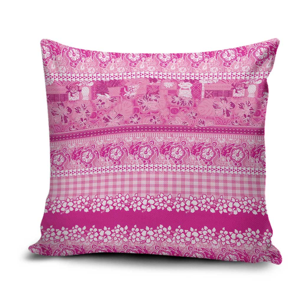 Hawaiian Hibiscus Honu Pillow Cover Pink Mele Kalikimaka Palaka Spirit - Polynesian Pride