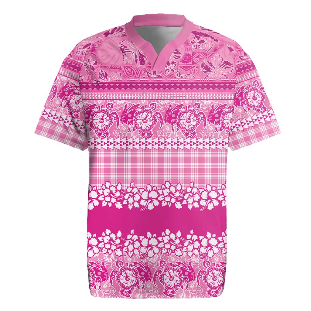 Hawaiian Hibiscus Honu Rugby Jersey Pink Mele Kalikimaka Palaka Spirit - Polynesian Pride