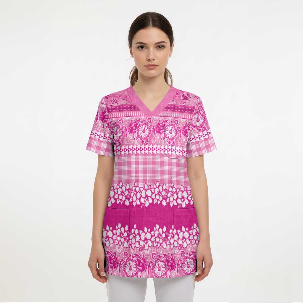 Hawaiian Hibiscus Honu Scrub Top Pink Mele Kalikimaka Palaka Spirit - Polynesian Pride