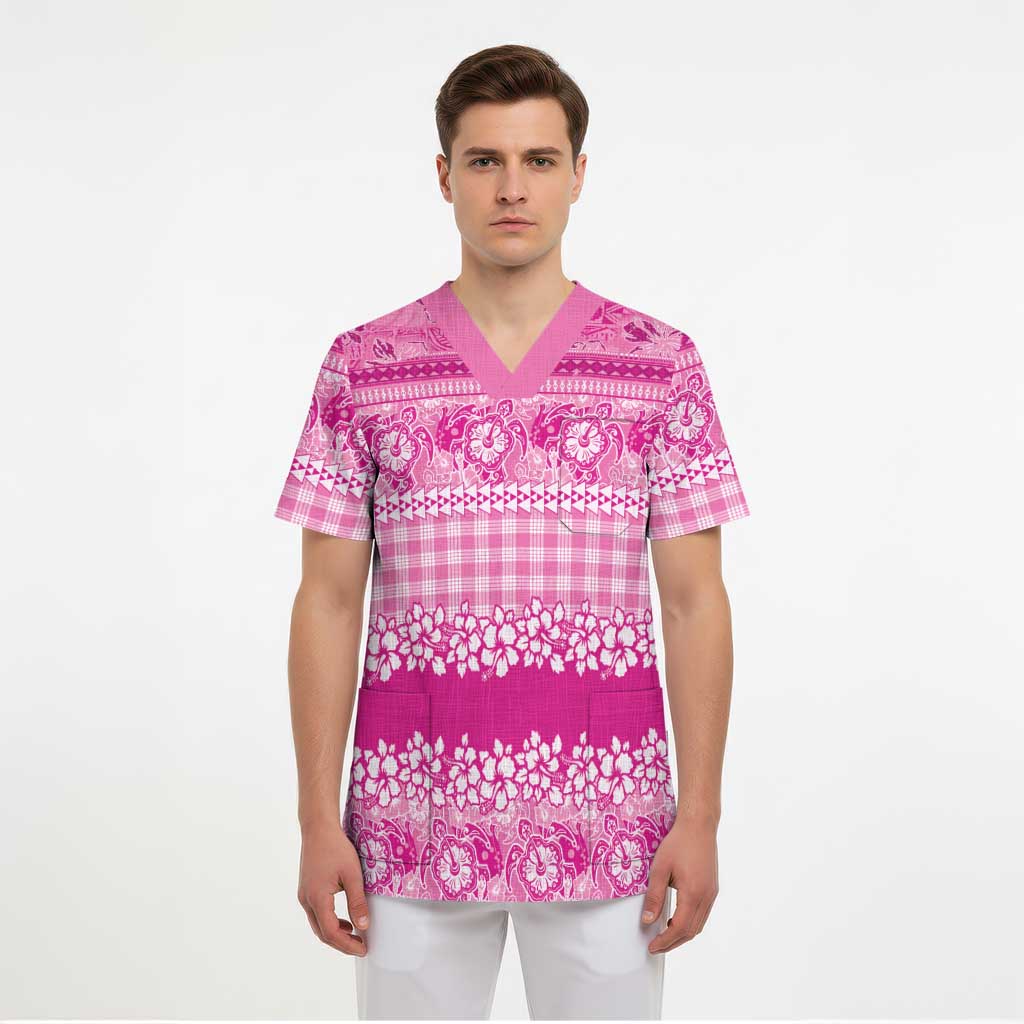 Hawaiian Hibiscus Honu Scrub Top Pink Mele Kalikimaka Palaka Spirit - Polynesian Pride