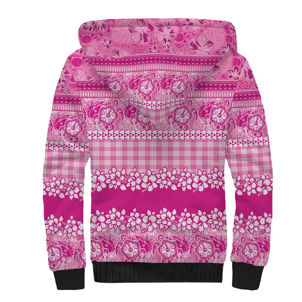 Hawaiian Hibiscus Honu Sherpa Hoodie Pink Mele Kalikimaka Palaka Spirit - Polynesian Pride