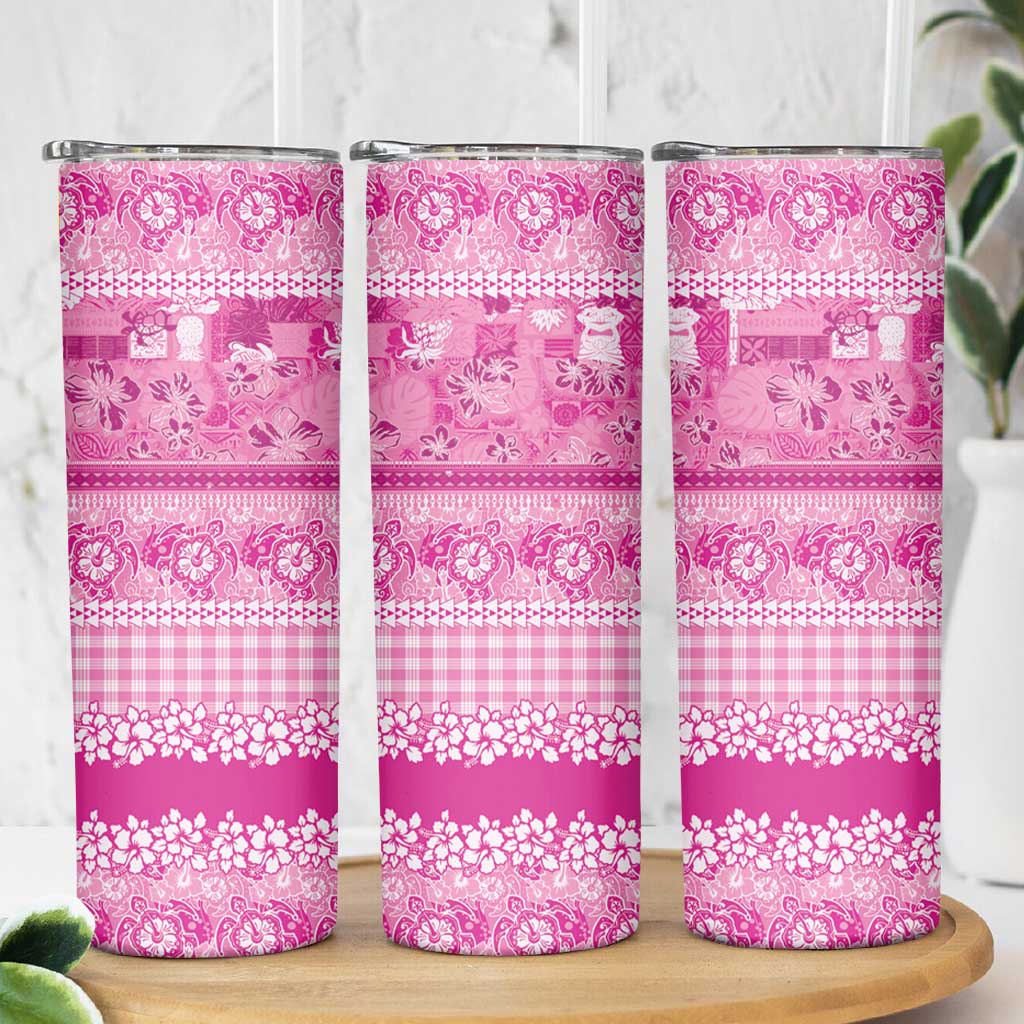 Hawaiian Hibiscus Honu Skinny Tumbler Pink Mele Kalikimaka Palaka Spirit - Polynesian Pride