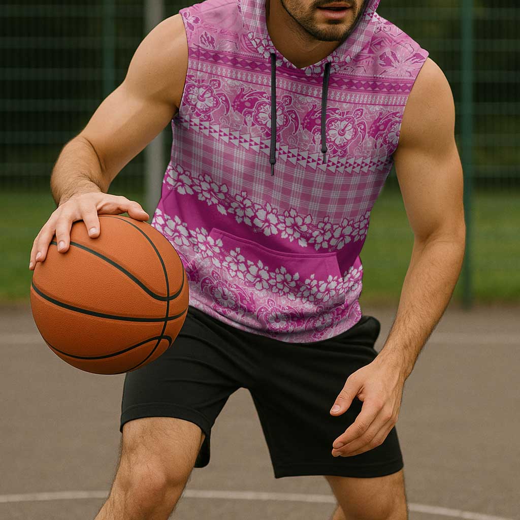 Hawaiian Hibiscus Honu Sleeveless Hoodie Pink Mele Kalikimaka Palaka Spirit - Polynesian Pride