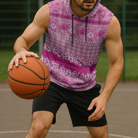 Hawaiian Hibiscus Honu Sleeveless Hoodie Pink Mele Kalikimaka Palaka Spirit - Polynesian Pride