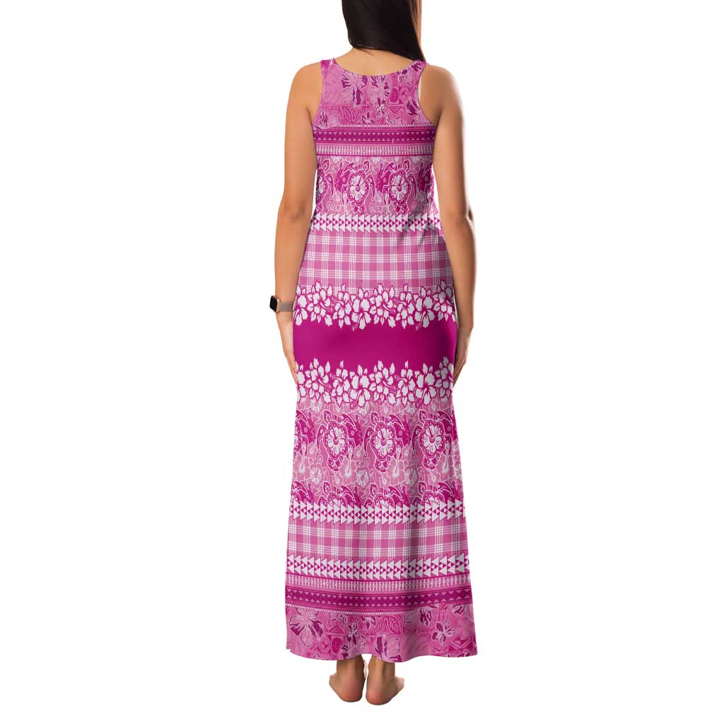 Hawaiian Hibiscus Honu Tank Maxi Dress Pink Mele Kalikimaka Palaka Spirit - Polynesian Pride