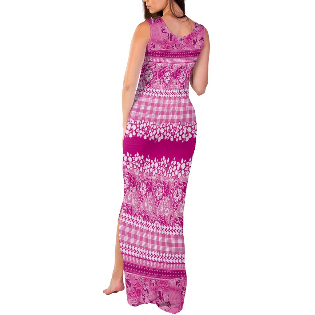 Hawaiian Hibiscus Honu Tank Maxi Dress Pink Mele Kalikimaka Palaka Spirit - Polynesian Pride