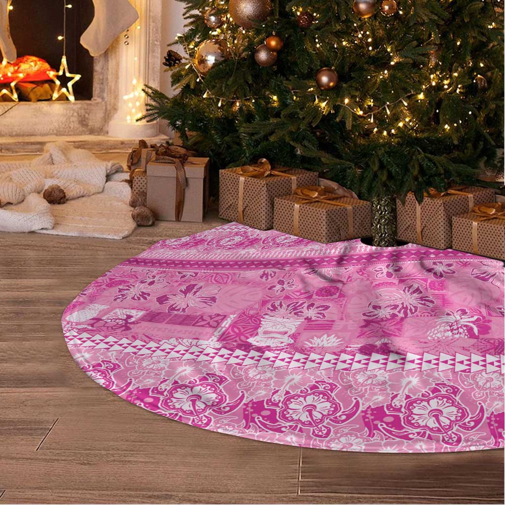 Hawaiian Hibiscus Honu Tree Skirt Pink Mele Kalikimaka Palaka Spirit - Polynesian Pride