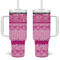 Hawaiian Hibiscus Honu Tumbler With Handle Pink Mele Kalikimaka Palaka Spirit - Polynesian Pride