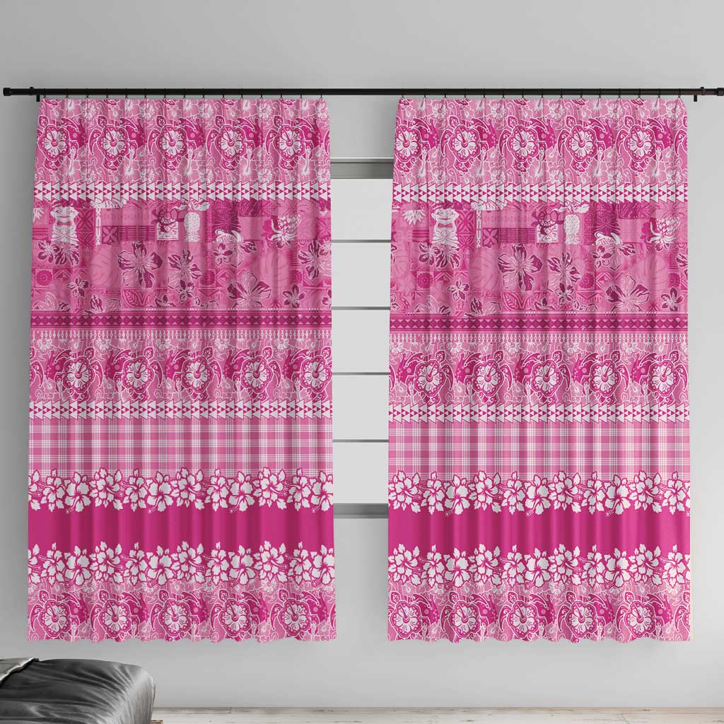 Hawaiian Hibiscus Honu Window Curtain Pink Mele Kalikimaka Palaka Spirit - Polynesian Pride