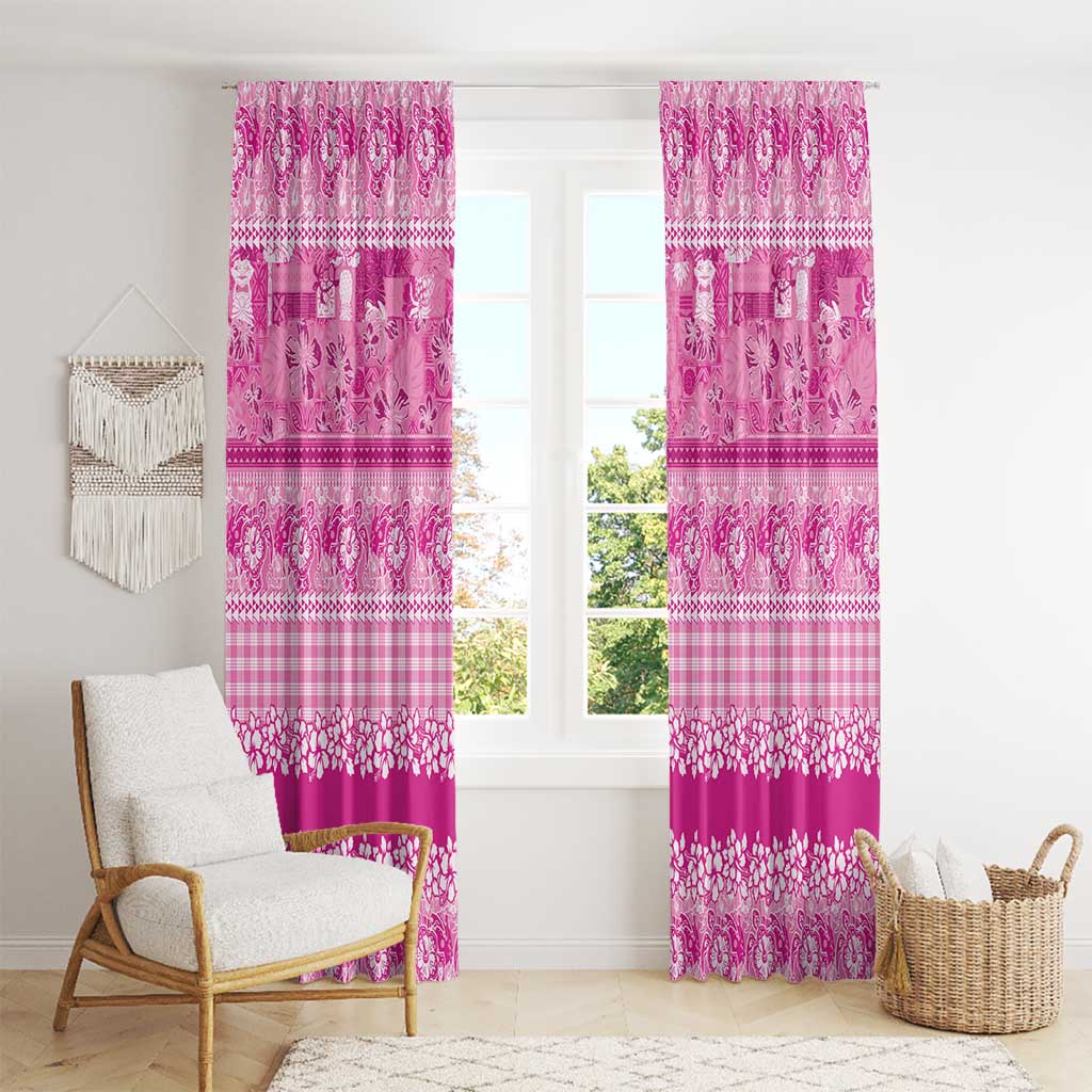 Hawaiian Hibiscus Honu Window Curtain Pink Mele Kalikimaka Palaka Spirit - Polynesian Pride
