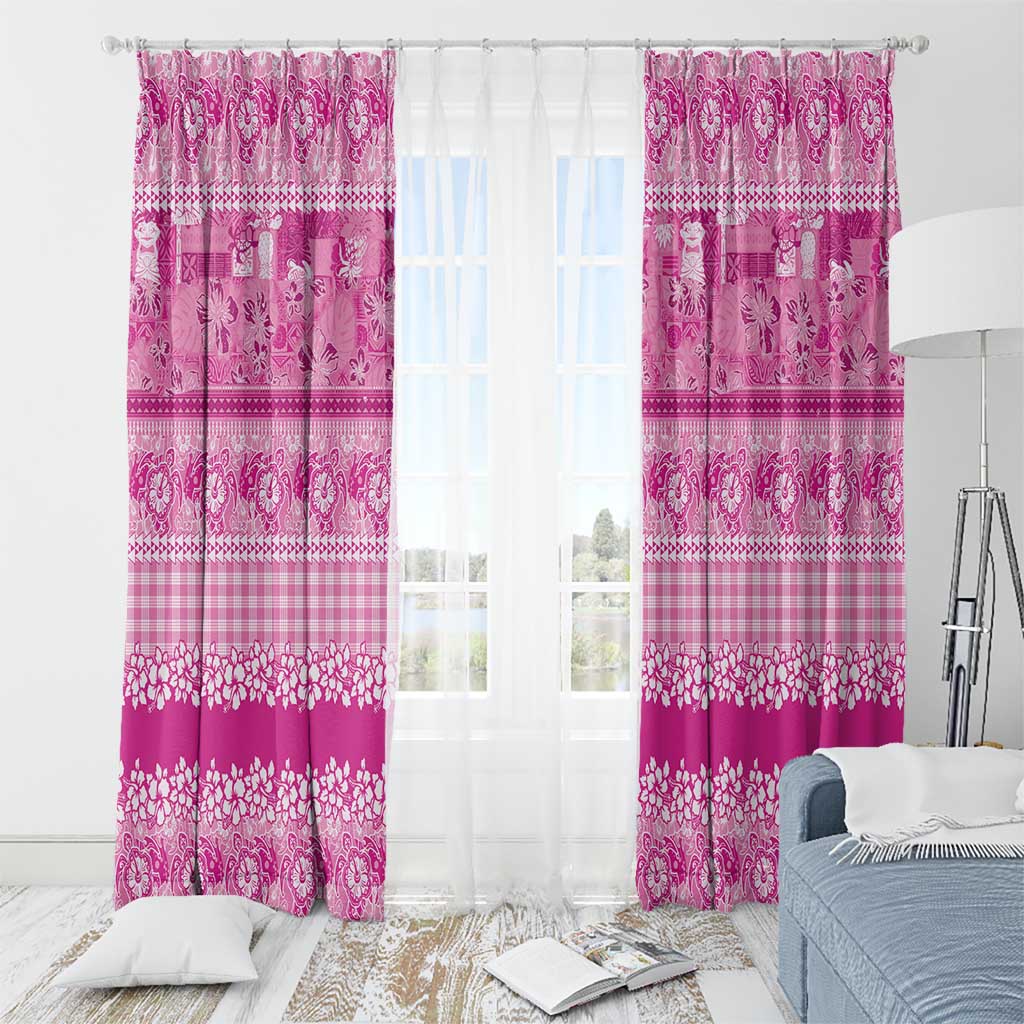 Hawaiian Hibiscus Honu Window Curtain Pink Mele Kalikimaka Palaka Spirit - Polynesian Pride