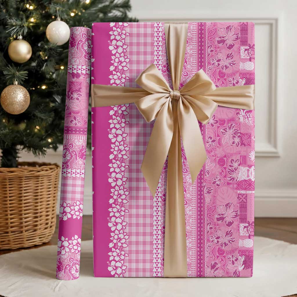 Hawaiian Hibiscus Honu Wrapping Paper Pink Mele Kalikimaka Palaka Spirit - Polynesian Pride