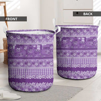 Hawaiian Hibiscus Honu Laundry Basket Purple Mele Kalikimaka Palaka Spirit - Polynesian Pride