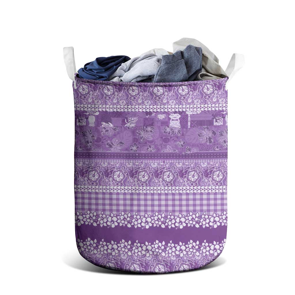 Hawaiian Hibiscus Honu Laundry Basket Purple Mele Kalikimaka Palaka Spirit - Polynesian Pride