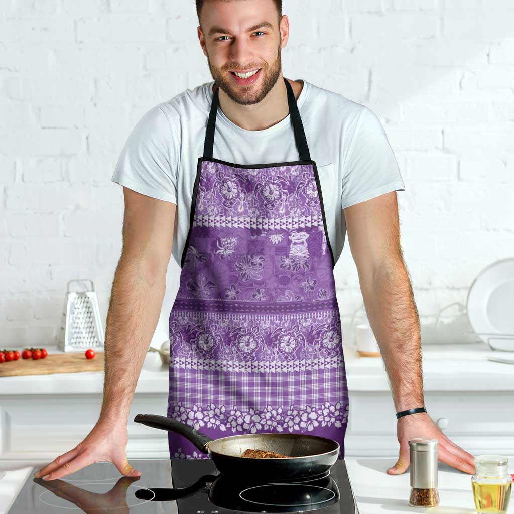 Hawaiian Hibiscus Honu Apron Purple Mele Kalikimaka Palaka Spirit - Polynesian Pride