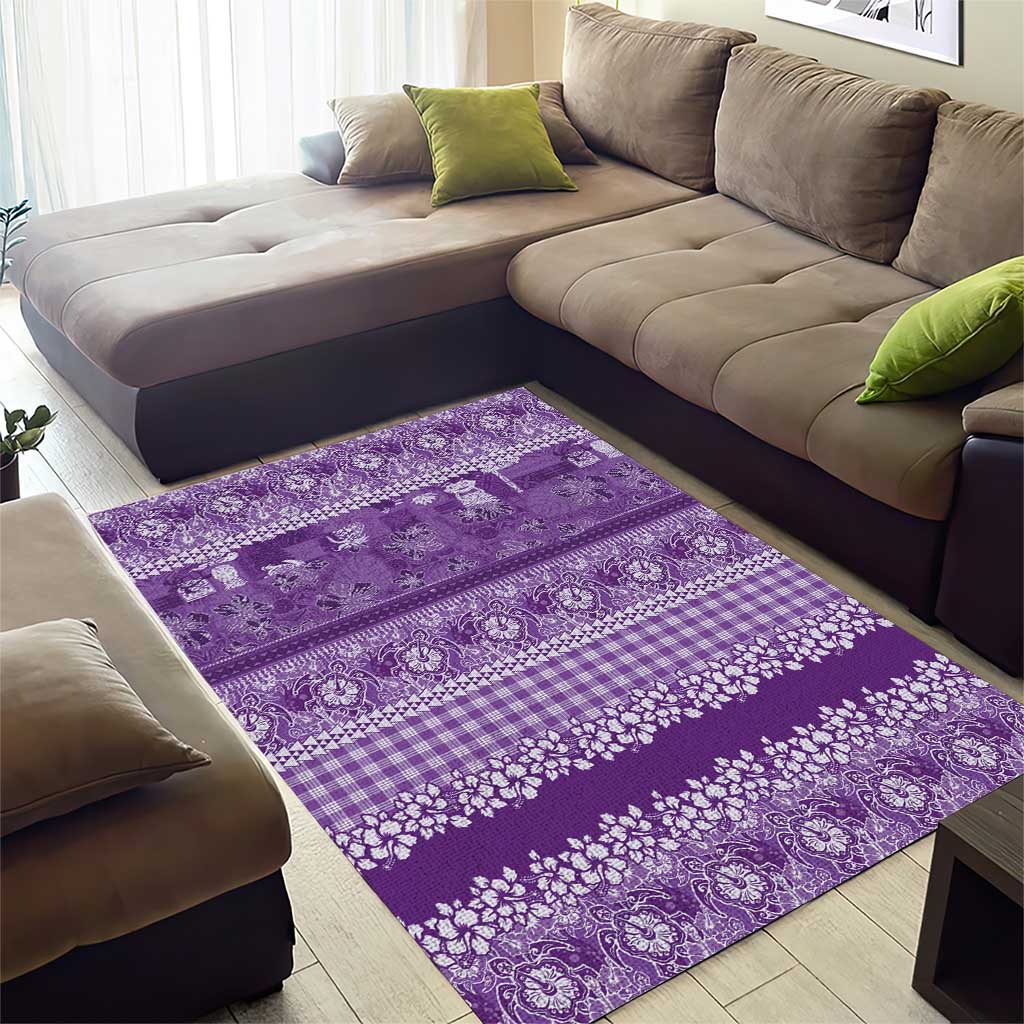 Hawaiian Hibiscus Honu Area Rug Purple Mele Kalikimaka Palaka Spirit - Polynesian Pride