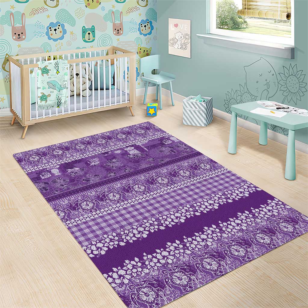Hawaiian Hibiscus Honu Area Rug Purple Mele Kalikimaka Palaka Spirit - Polynesian Pride