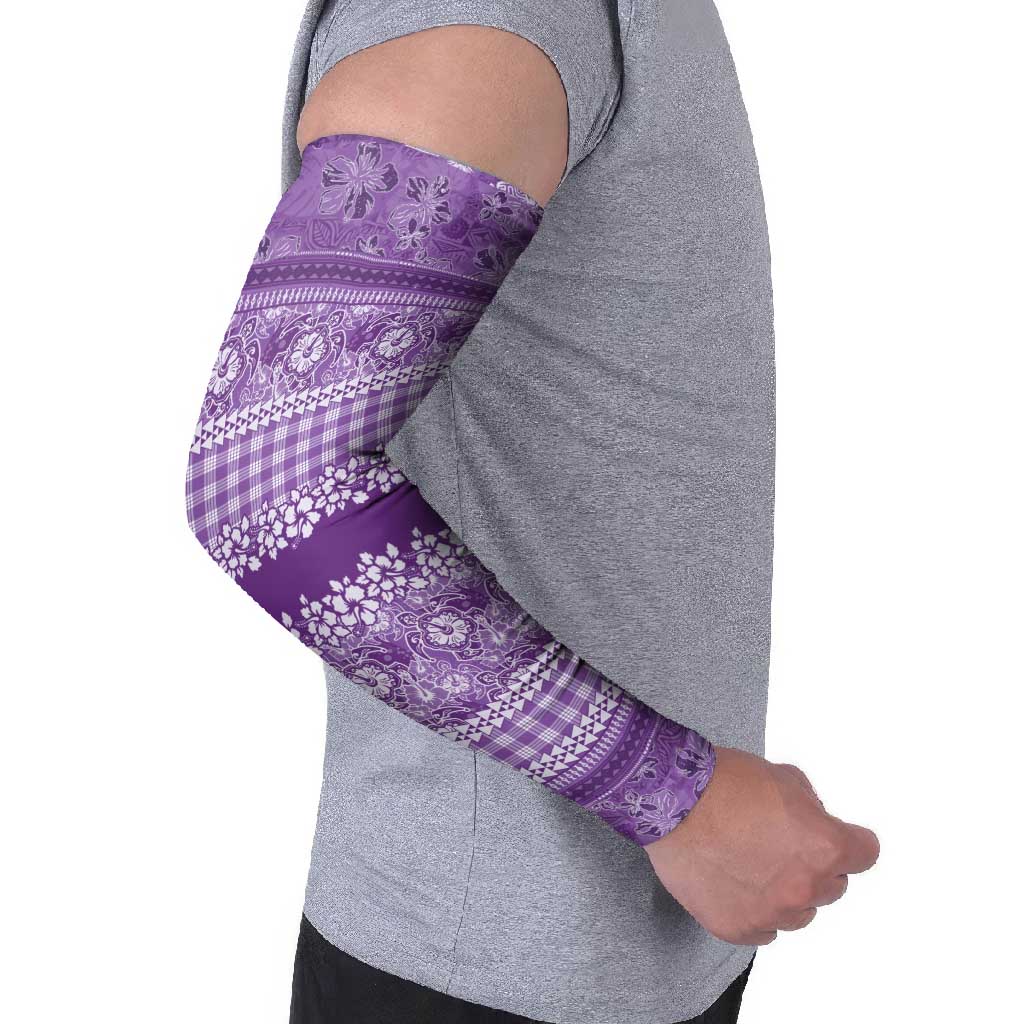 Hawaiian Hibiscus Honu Arm Sleeves Purple Mele Kalikimaka Palaka Spirit - Polynesian Pride
