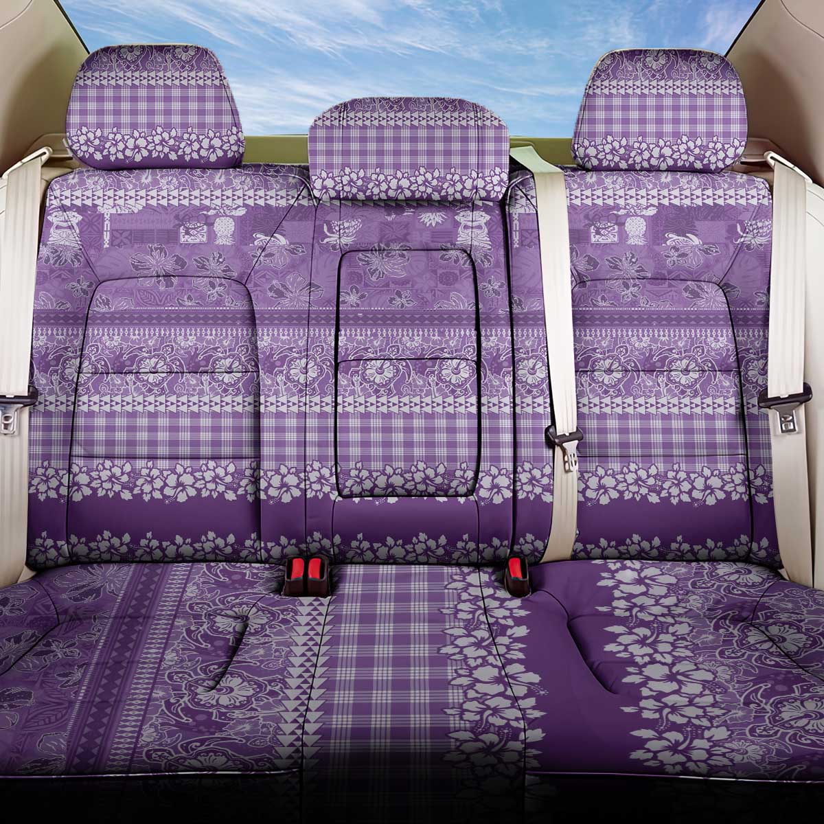 Hawaiian Hibiscus Honu Back Car Seat Cover Purple Mele Kalikimaka Palaka Spirit - Polynesian Pride
