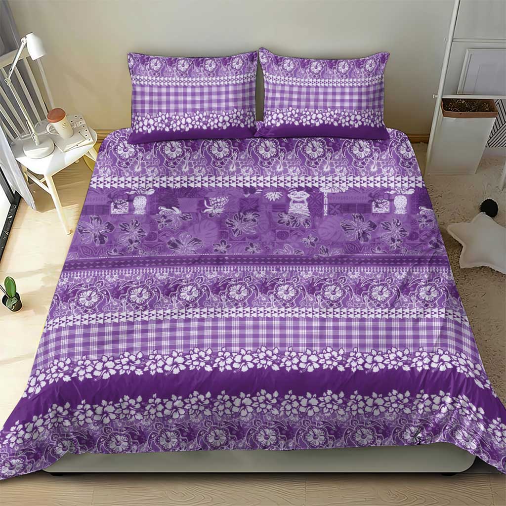 Hawaiian Hibiscus Honu Bedding Set Purple Mele Kalikimaka Palaka Spirit - Polynesian Pride