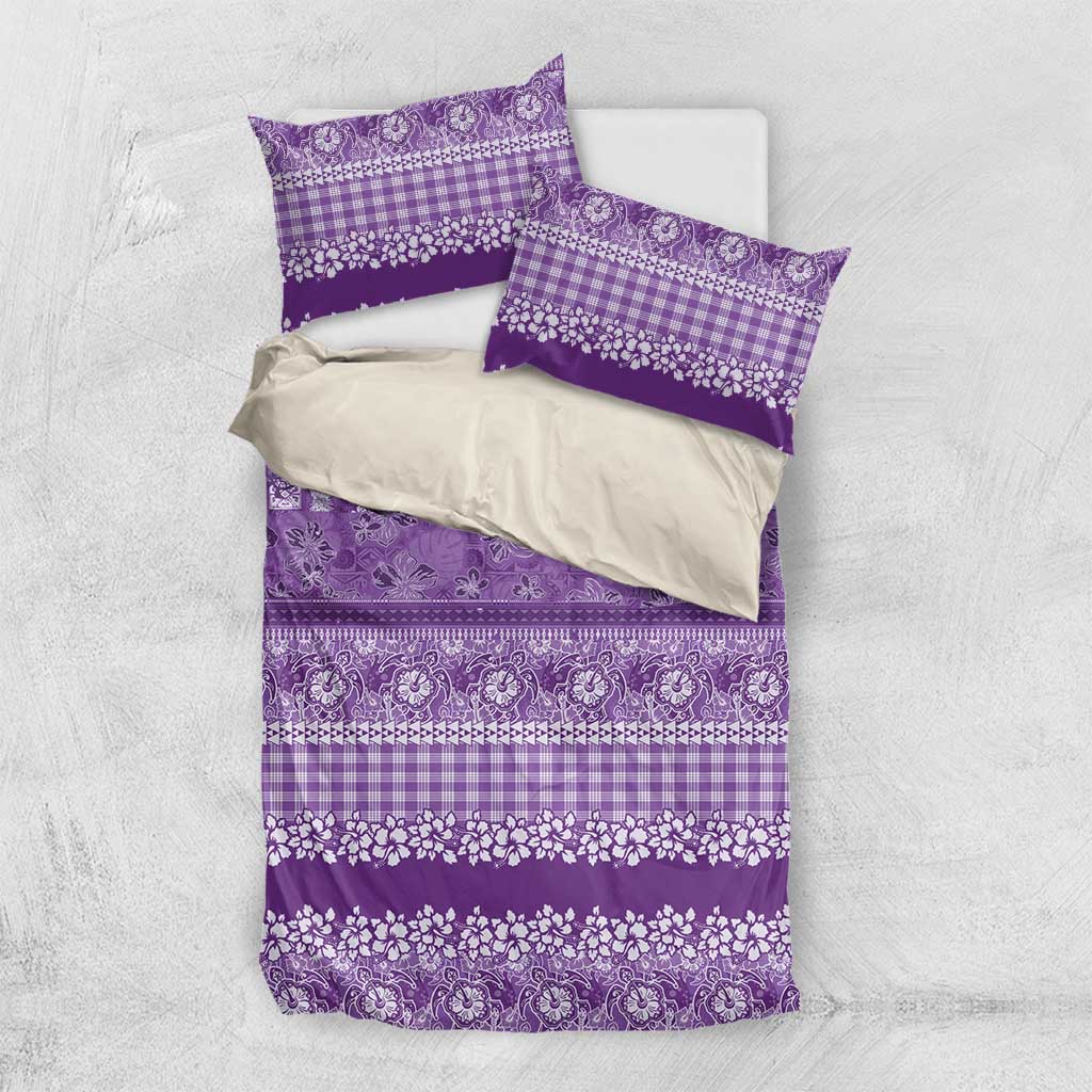 Hawaiian Hibiscus Honu Bedding Set Purple Mele Kalikimaka Palaka Spirit - Polynesian Pride