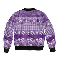 Hawaiian Hibiscus Honu Bomber Jacket Purple Mele Kalikimaka Palaka Spirit - Polynesian Pride